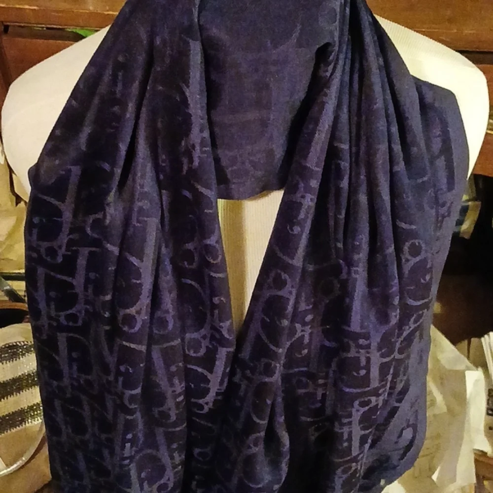 Christian Dior Jacquard Woven Oblique Monogram Scarf Navy Blue Tone-on-tone Wool